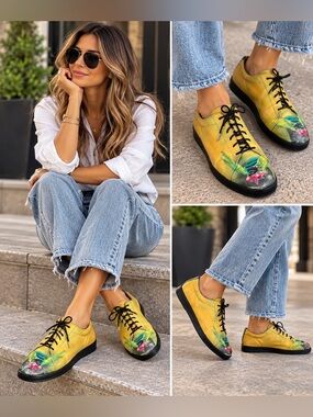 Icon Wearable Art Leather Lace-up‎ Sneakers Flats The Fly Size 7 1/2
